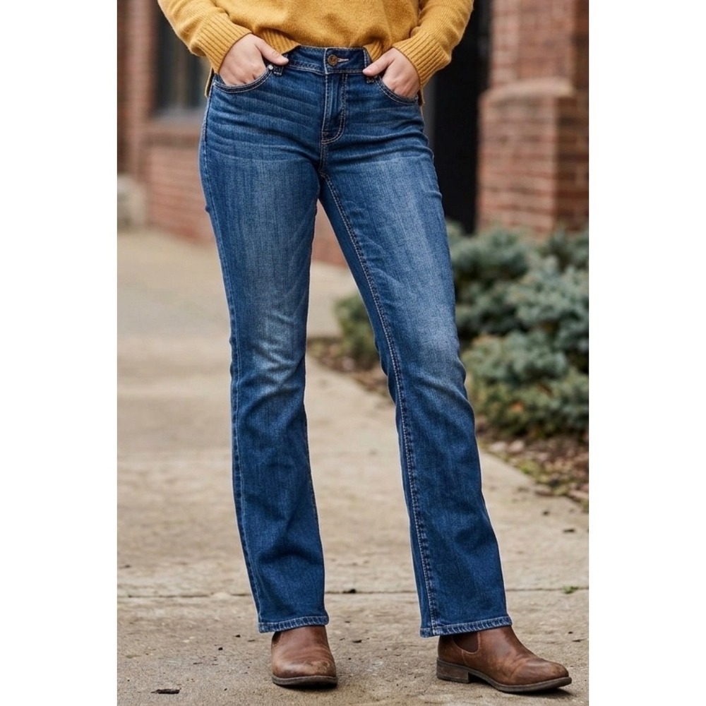 American Eagle Kick Boot Jeans 12 Regular Flap Pocket Y2K Thick Stitch Stretch